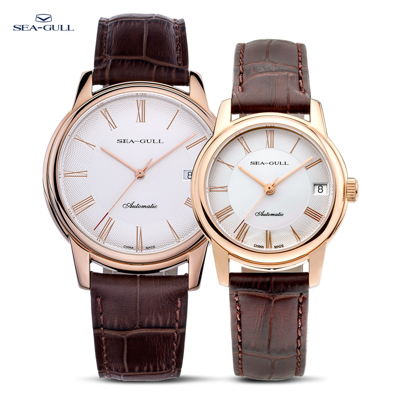 Omega Watch Constellation - Seagull ชายนาฬิกากลไก Sleek Minimalist หนัง30M นาฬิกาปฏิทินกันน้ำธุรกิจคู่นาฬิกา