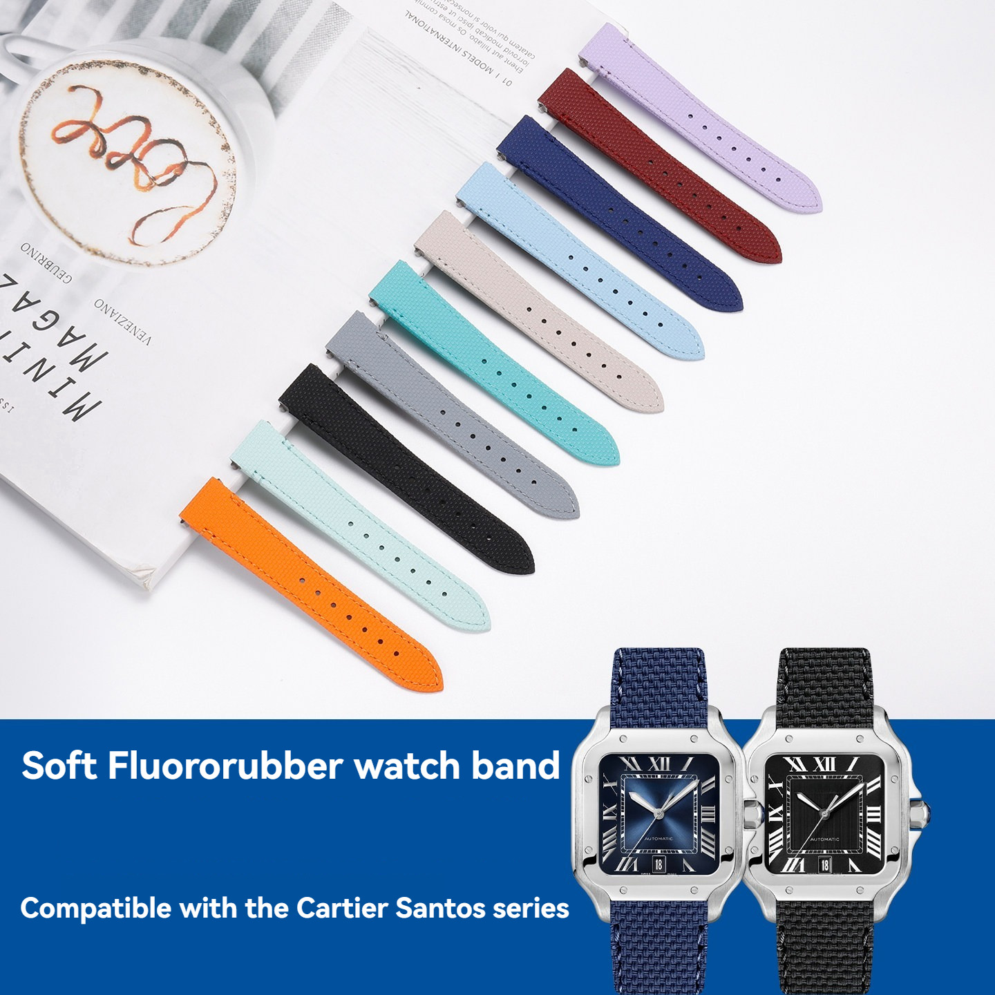 Cartier Watch Santos - 19 21 มม.สายนาฬิกาฟลูออโรรับเบอร์สำหรับคาร์เทียร์ ซานโตส WSSA0010 WSSA0009